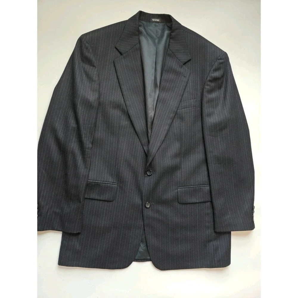 Oscar De La Renta 42L Midnight Blue Stripe Wool Blazer 2 Button Sport Coat H804